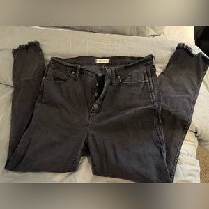 Madewell high rise button fly skinny jeans with frayed hem
